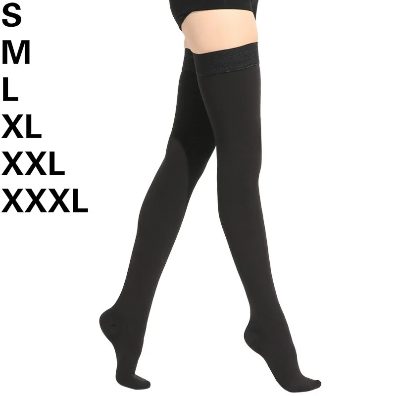 

S M L XL XXL XXXL 23~32mmHg Men and Woman Thigh High Medical Compression Stockings for Varicose Veins Skin tone and black