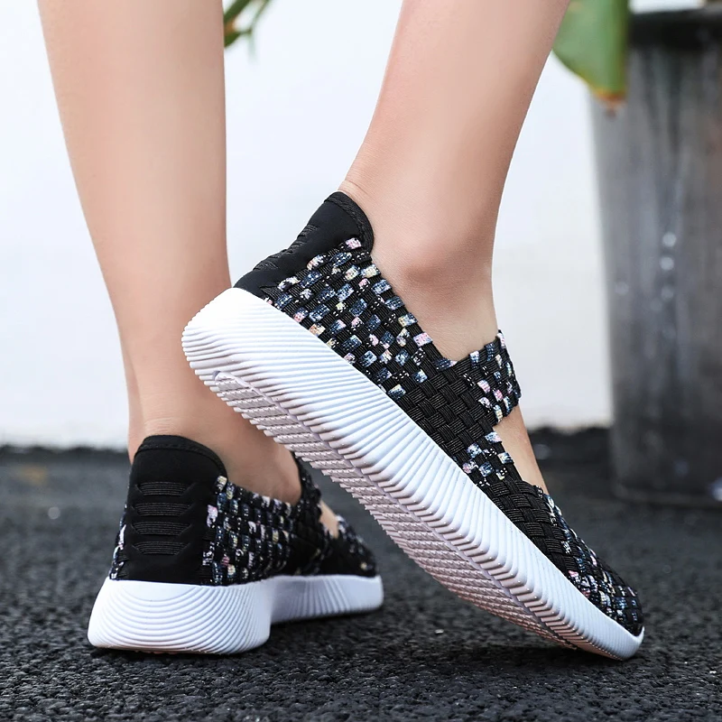 Ms. Moccasin Knitted Shoes, Women\'s Driving Shoes, Lightweight Breathable Fashion Casual Sneakers, Multicolor Flat with Summer