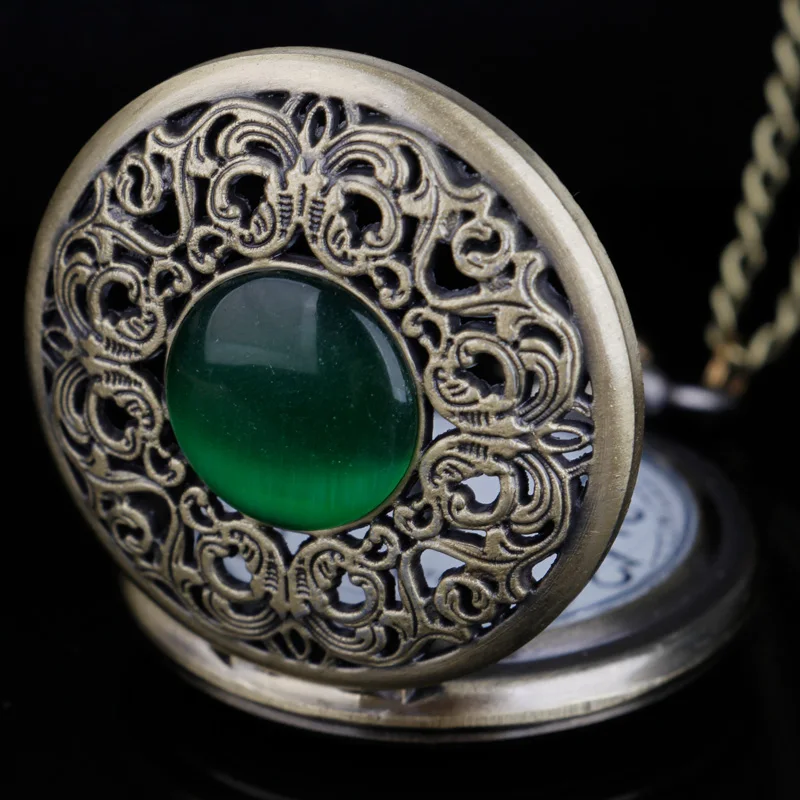 Reloj de bolsillo de cuarzo con piedra de imitación de Esmeralda verde para mujer y hombre, pulsera de mano, mejores regalos, recuerdo, CF1263