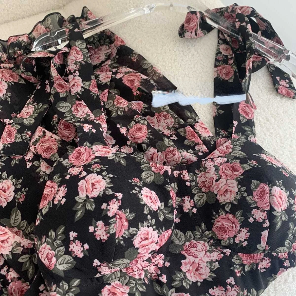 Sleeveless Dresses Women Retro Fit Floral Summer Casual Mini Slim High Street Vestidos Female Cute Ladies Ulzzang Daily Bow New
