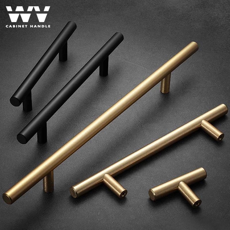 WV Brass Gold Black Kitchen Cabinet American Handles T Bar Straight Door Knobs Pulls Diameter 96mm Handle Furniture Wardrobe 221