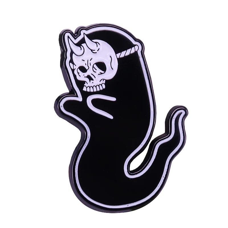 Scary Ghost Pin Boba Ghosts Creepy Cat BOO Brooch Gothic Halloween apparition haunt phantom spook wraith poltergeist Badge