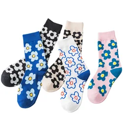 Fashion Women'S Socks Korea Style Flower Pattern Print Socks Ins Style Short Sock Women Autumn Winter Cute Streetwear Sox Girls