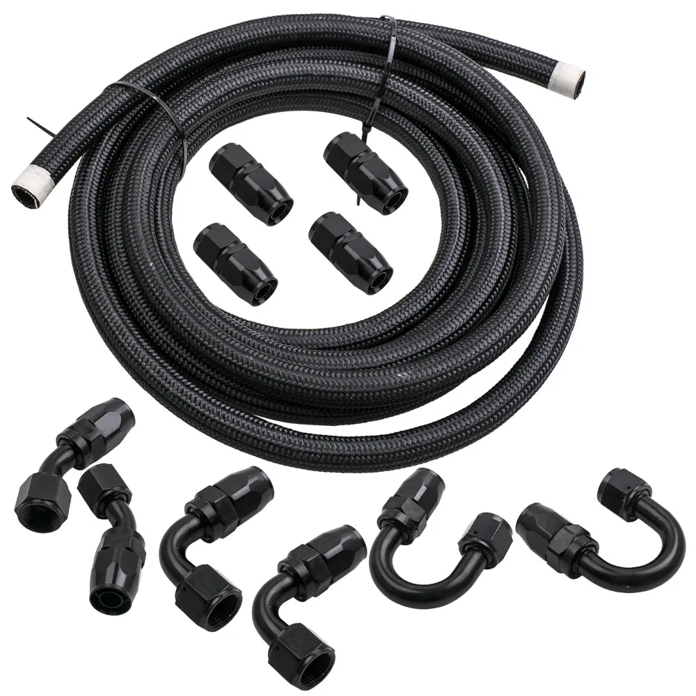 5M 16FT AN10 Nylon Braided Gas/Oil/Fuel Hose Line with 10PCS Hose End Fitting Kit