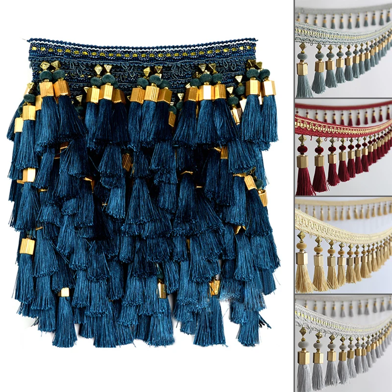 3M Tassel Beaded Fringe Edging Curtain Accessories Trim Lace Boho Upholstery DIY Party Hanging Ring Cords Crafts Sewing Decor