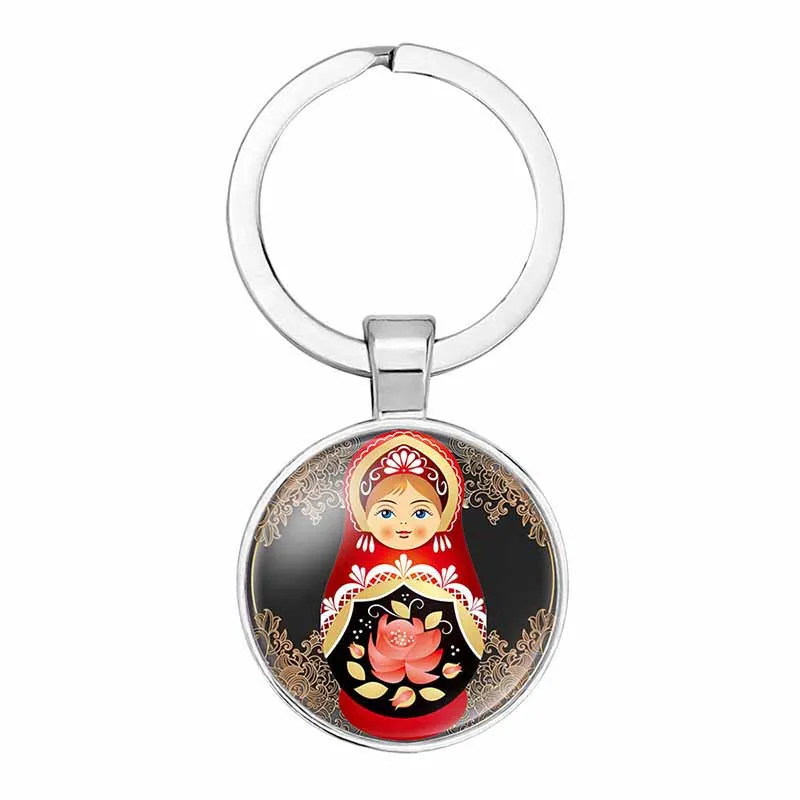 Tradition Russian Doll Keychain Matryoshka Cute Dolls Handmade DIY Art Pattern Glass Gems Keyring Chain Holder Car Charms