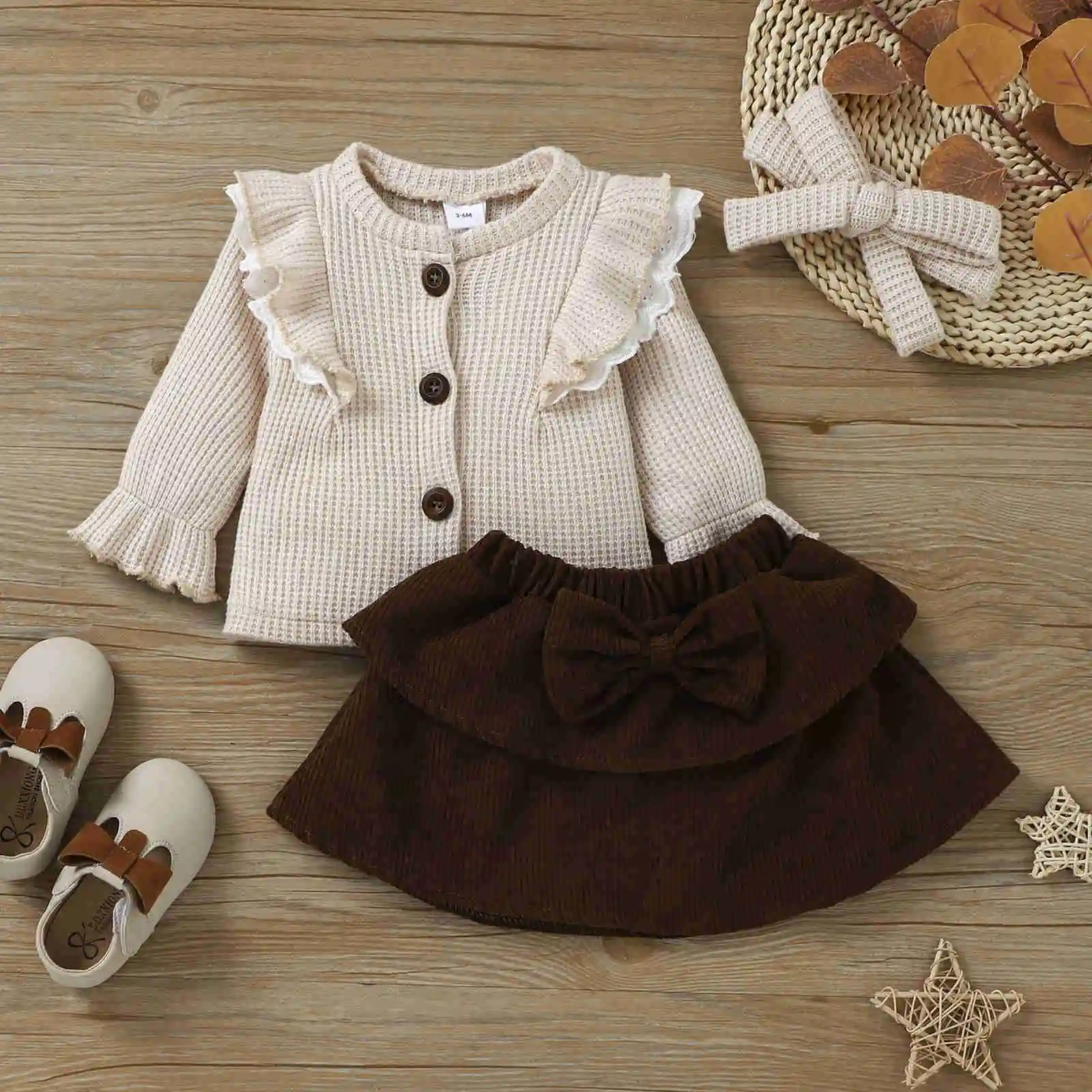 

Licupiee 0-3y Lovely Autumn Baby Girls Clothes Sets 3pcs Fly Long Sleeve Single Breasted Jacket Tops+bow Skirts+headband