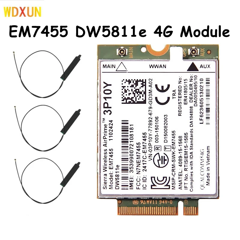 Sierra wireless airprime em7455 dw5811e 3p10y cat64gモジュール (dell e7270 e7470 e7370 e5570 e5470用) ワイヤレスfdd/tdd gobi6000