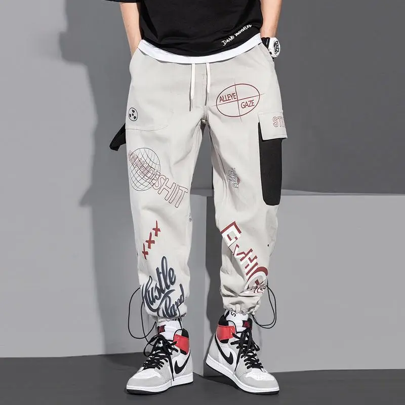 Men Pants Spring and Autumn Cargo Pants Man Fashion Hip Hop Casual Pants Loose Korean Drawstring Men Joggers Sweatpants