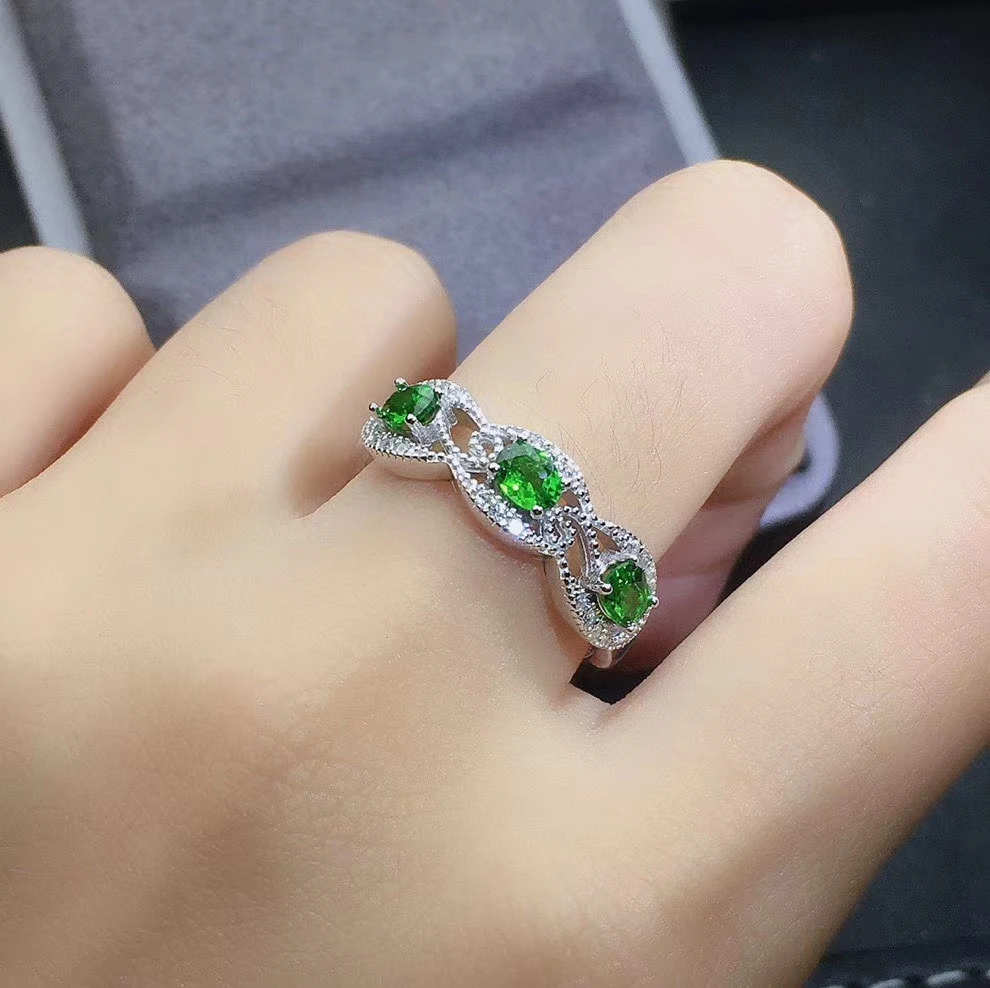 

KJJEAXCMY fine jewelry S925 sterling silver inlaid natural Diopside new girl exquisite ring support test Chinese style with box