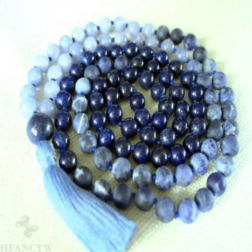 8mm Lapis lazuli Sodalite Aquamarine 108 Beads Mala Necklace energy Chakas Unisex MONK energy spirituality Buddhist natural Men