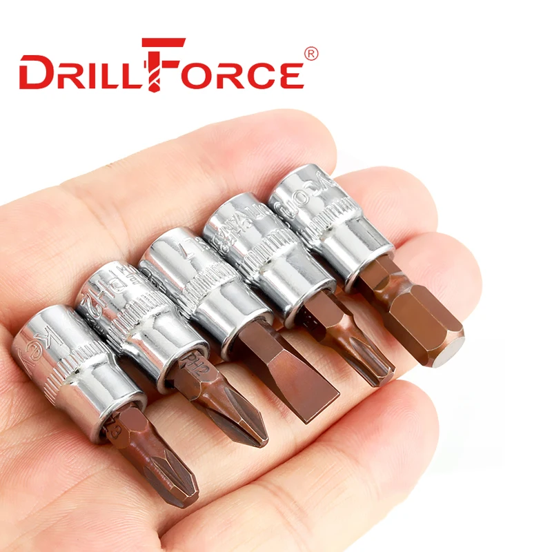 Drillforce 1/4 "Drive Torx esagono scanalato Phillips Pozi Socket Bit S2 adattatore chiave dinamometrica chiave a cricchetto strumenti di riparazione domestica