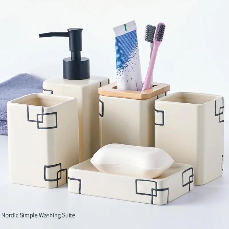 Bathroom Sanitary Ware Set Ceramic Washing Suite Tooth Brush Holder wash Cup Soap Dispenser Toothbrush Holder Household Articles