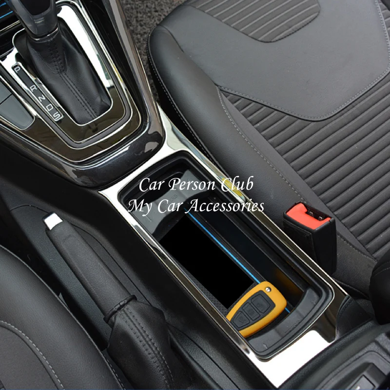 For Ford Focus 3 2015-2018 Console Gear Water Cup Holder Panel Cover Molding Frame Trim Stainless Steel Car Interior Accessories