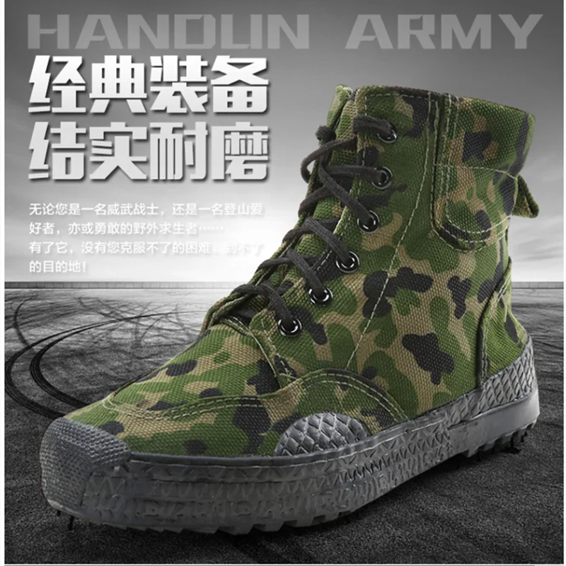 Spring High Waist Hiking Shoes Rubber Outdoor Combat Sport Training Men\'s Plus Large Size Canvas Climbing Labor Protection Boots