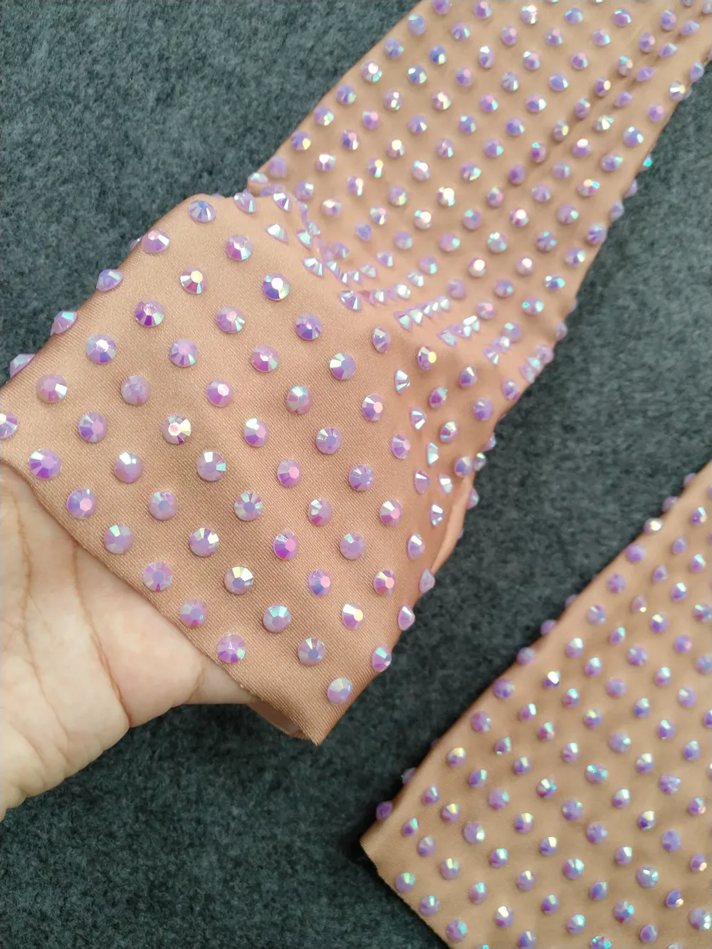 Guantes brillantes para fiesta de boda con diamantes de imitación, largos, elásticos, para cumpleaños, baile de graduación, Nude, cristal, cantante, bailarina, accesorios de escenario