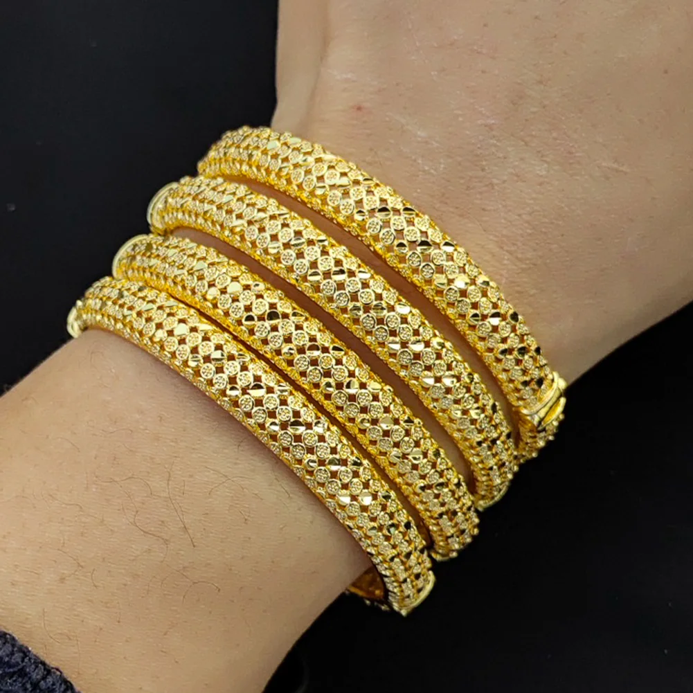 

4pcs/Lot Nigeria Dubai Afraic Gold Color Bangles For Women African Bridal Wedding Gifts Party Bracelets