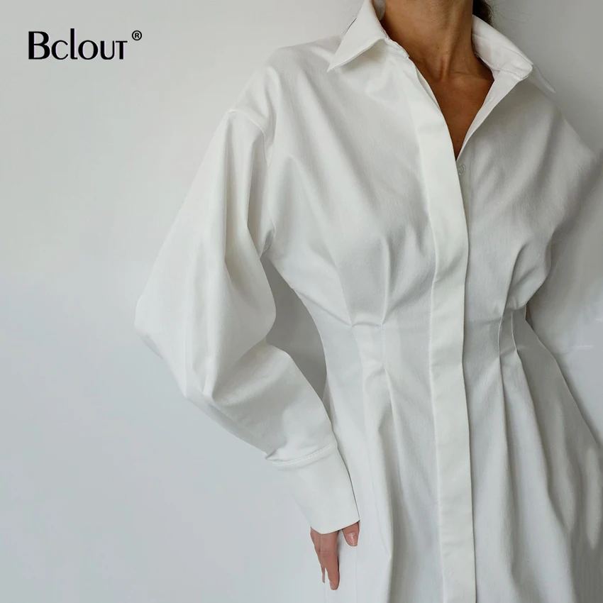 Bclout A-Line Solid Shirt Dress Women Long Sleeve Single Breasted Shirts Sexy Mini Dresses Autumn Casual High Waist Robe Office