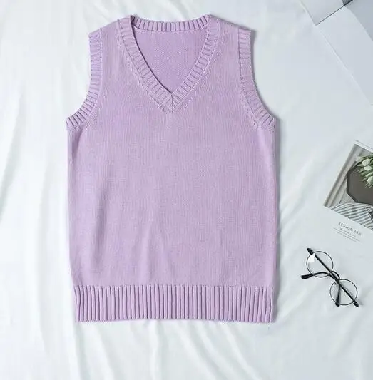 Spring and Autumn V-neck Casual Sweater Vest Women Girl\'s JK Uniform Vest Knit Loose Sweaters