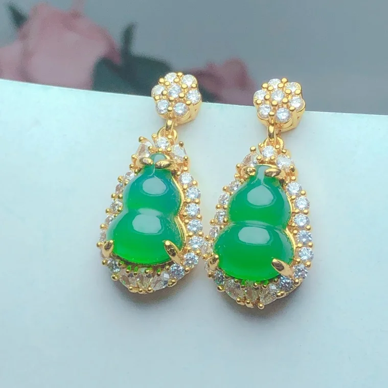 Free Certificate New Women's Natural Green Jade 925 Sterling Silver Earrings Women Jewelry Gift