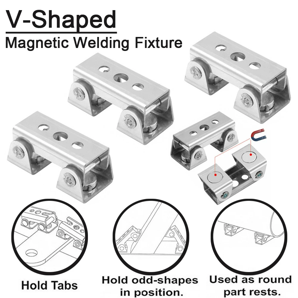 

4pcs V Type Welding Jig Adjustable Magnetic Welding Clamps V Pads Fixture Holder Strong Welder Hand Tool