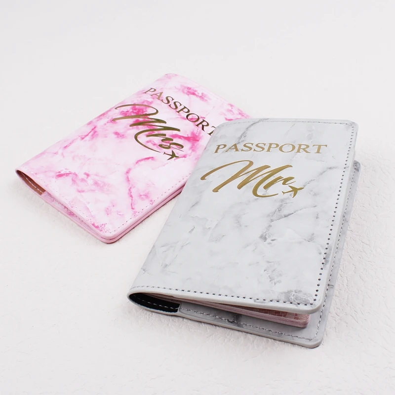 New Mr Mrs Lover Couple Passport Cover Marbling Women Men Travel Wedding Passport Cover Holder Travel Case CH42