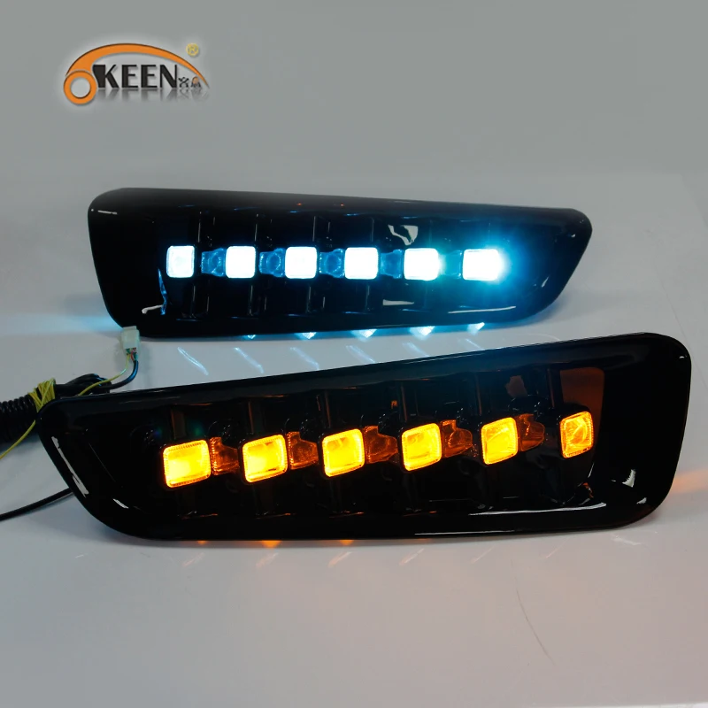 OKEEN 2pcs Car DRL LED Daytime Running Lights with Turn Signal Yellow Fog Lamp For Ford Raptor SVT F150 2016 2017 2018 2019