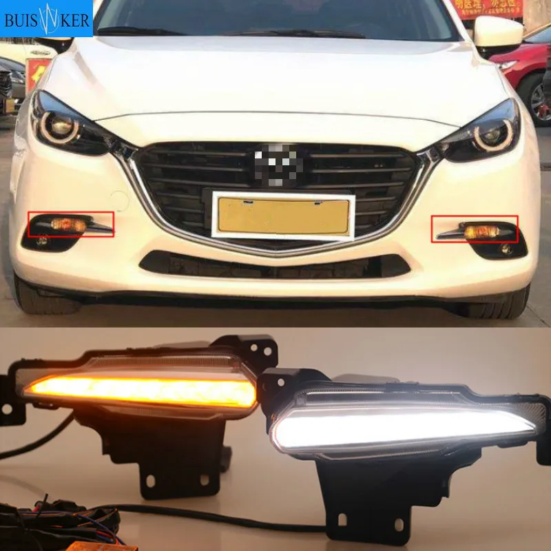 

Daytime Running Light For Mazda 3 Mazda3 Axela 2017 2018 LED DRL Fog lamp Daylight with yellow Signal style relay