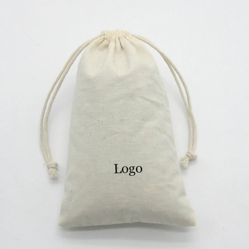 

50PCS Cotton Gift Bags Packaging Jewelry Cosmetic Makeup 100% Cotton Drawstring Pouch Party Candy Gift Storage Sachet Print Logo