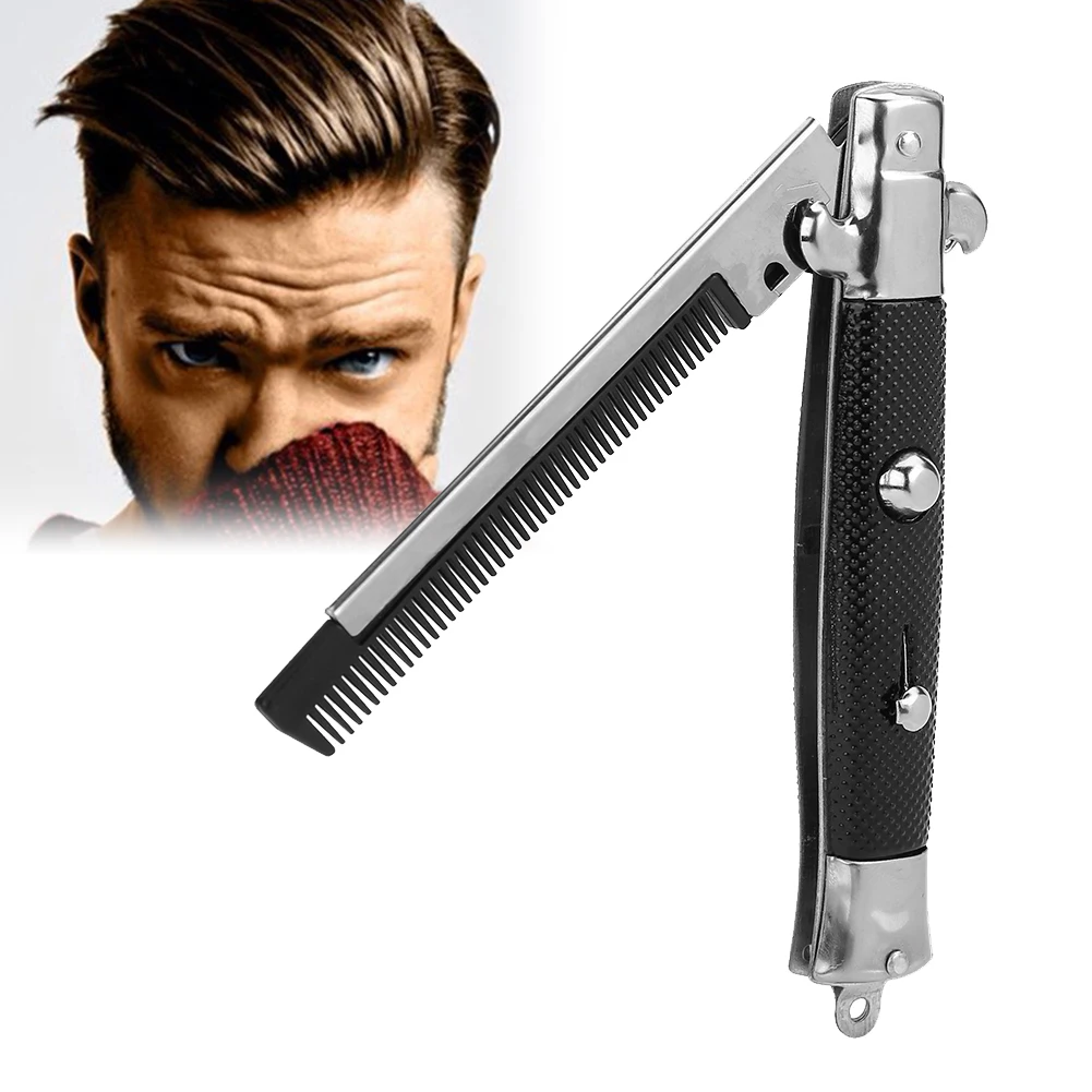 Switchblade Spring Pocket Portable Oil Hair Comb Folding Knife Looking Automatic Push Button Brush Comb Barber For Man Styling