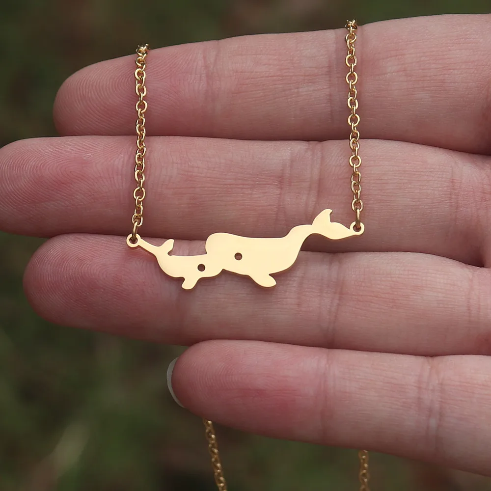 Fashion Whale Necklace Pendant Family Gift Stainless Steel Mama and Child Animal Pendant Necklace blue whales going silent
