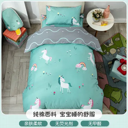 3Pcs Cotton Crib Bed Linen Kit Cartoon Baby Bedding Set Includes Pillowcase Bed Sheet Duvet Cover Without Filler