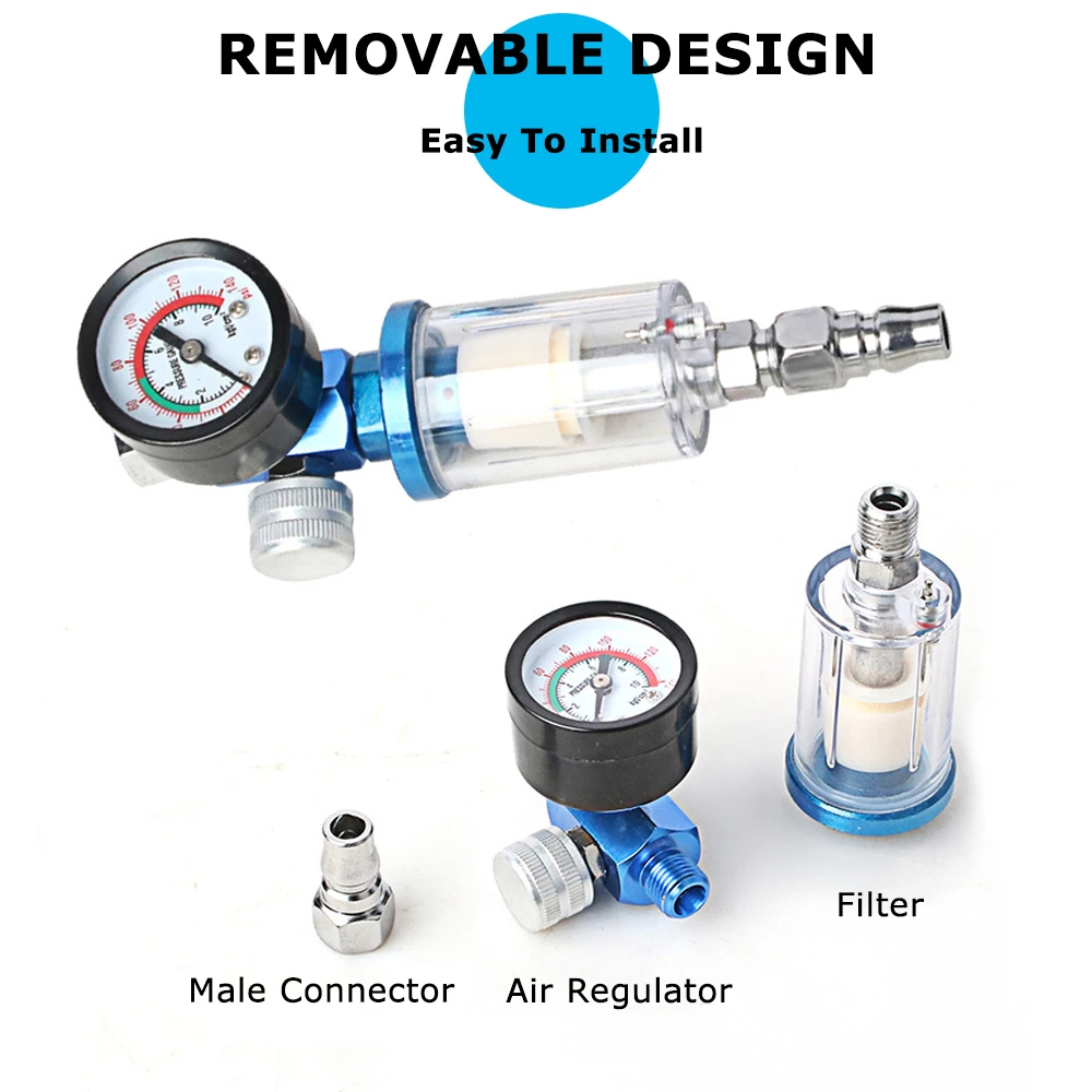 Oil Water Separator Filter Separator G1/4 Spray Gun Air Regulator Pressure Gauge with JP/EU/US Adapter for Spray Gun Air Tool