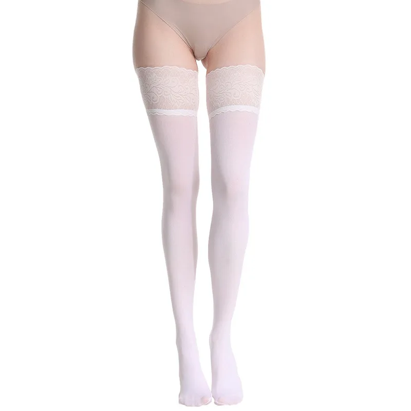 Women's Velvet Over Knee Socks 80D Lace Top Silicone Long Stockings Plus Size Sexy Hosiery Ladies Autumn Winter Warm Pantyhose