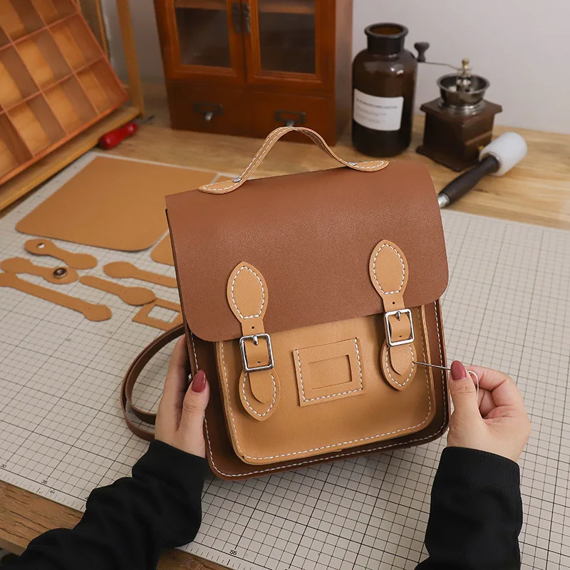 Retro Handmade Backpack Messenger Bag Hand Stitching Sew DIY Material Customized Cambridge Woven Bag Large Capacity