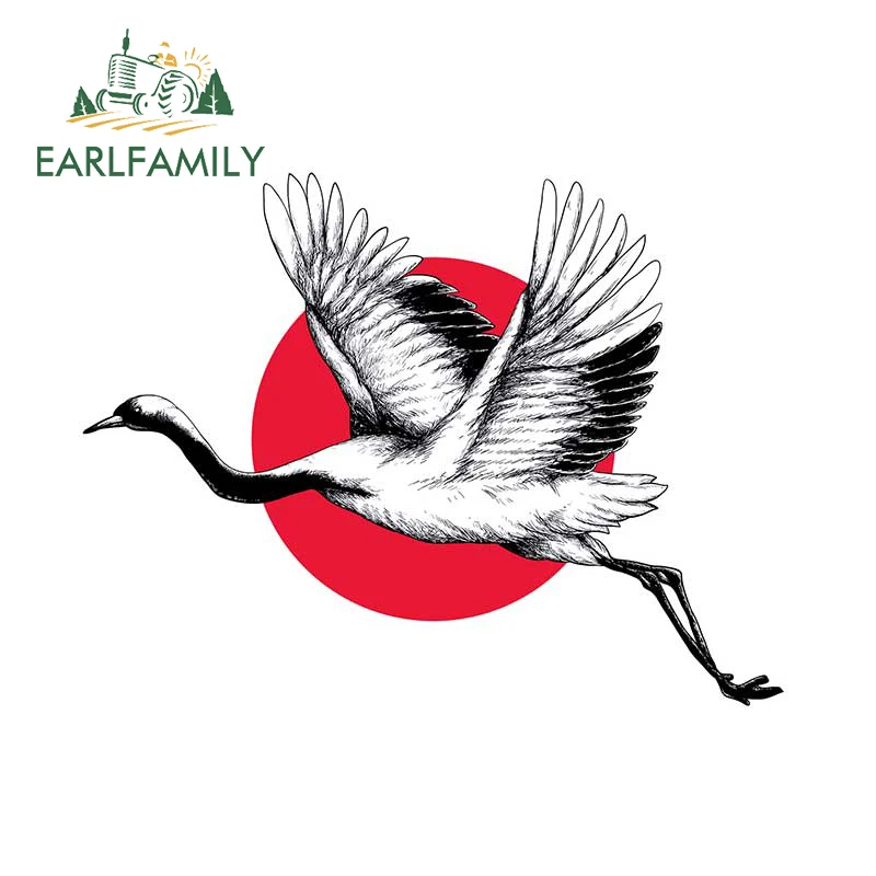 EARLFAMILY 13cm x 9.9cm for Red Crowned Crane Japan Car Stickers Simple Waterproof Decals Scratch-Proof Laptop Decor Car Goods