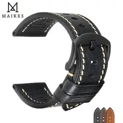 MAIKES Handmade Genuine Leather Watch Band 20mm 22mm 24mm Black Buckle Soft Watchband For Omega IWC Strap