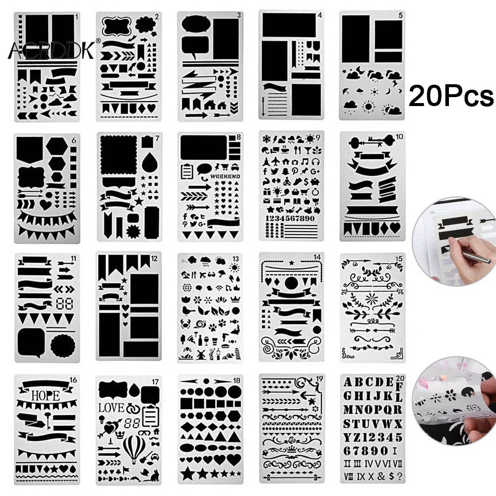 12/20 handgemachte Malerei Vorlage Set Kunststoff Planung Muster Vorlage Tagebuch Notizbuch Clipbook DIY Malerei Vorlage