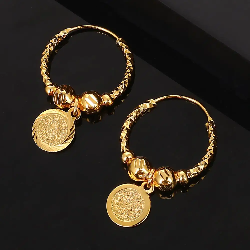 Gold Color Coin Beads Earrings Ethiopian Africa Bead Hoop Earring Fashion Jewelry