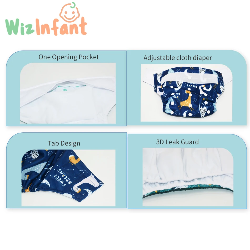 WizInfant-pañal de tela de bolsillo para bebés, ropa de gamuza impermeable y transpirable, se adapta a pañales ecológicos, venta al por mayor, 12