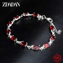ZDADAN 925 Sterling Silver Ruby Bracelet For Women Fashion Wedding Party Jewelry Gift Wholesale