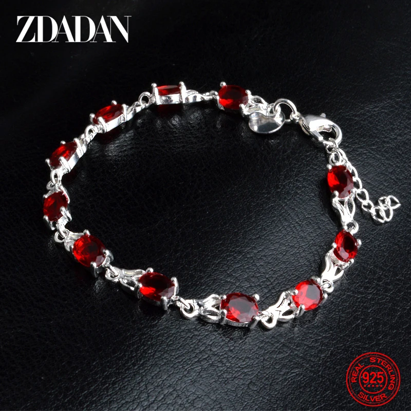 ZDADAN 925 Sterling Silver Ruby Bransoletka dla kobiet Moda Biżuteria ślubna Prezent hurtowy
