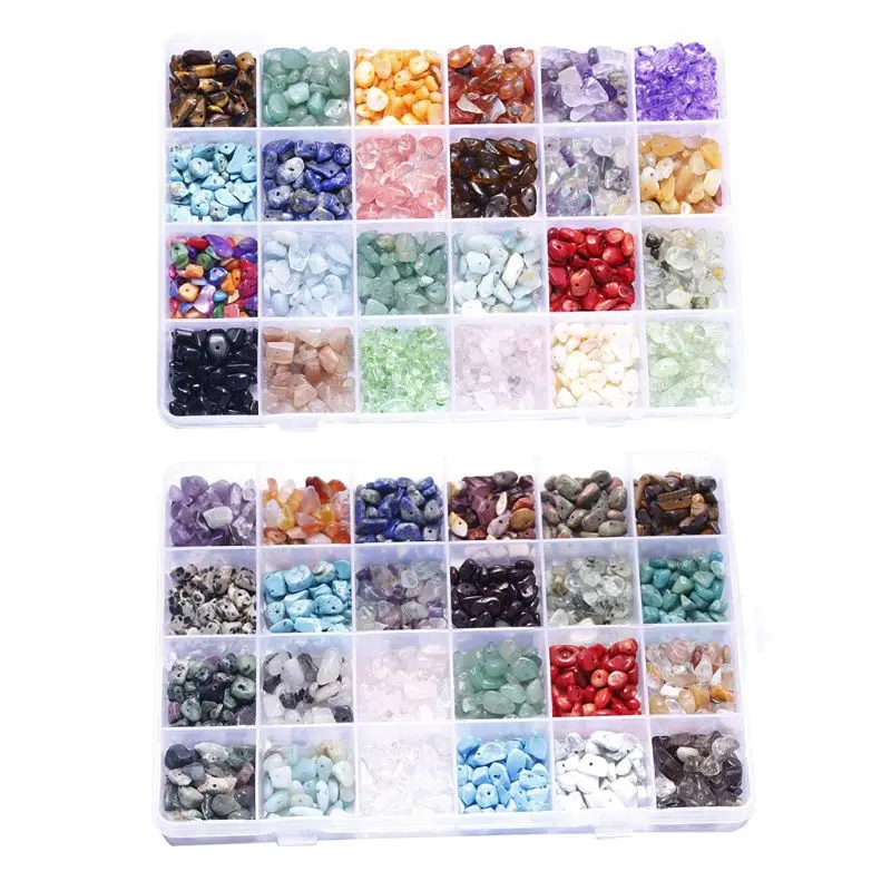 

1 Set 24 Grids Irregular Gemstone Beads Assorted Box Set Energy Healing Stone Loose Beads for Jewelry DIY Making Tool Accessory