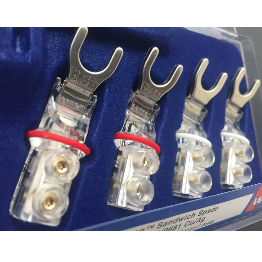 High Performance WBT-0681 AG Silver Y Spade Plug Free Welding Speaker Y Fork Audio Adapter Connectors