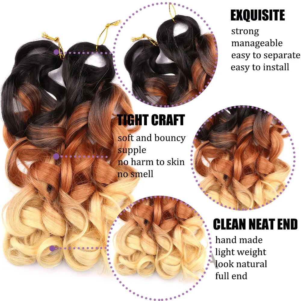 Extensions de cheveux tressés pré-étirés pour femmes, boucles en spirale synthétiques, tresses au crochet, ombré noir, boucles françaises, adt Wave