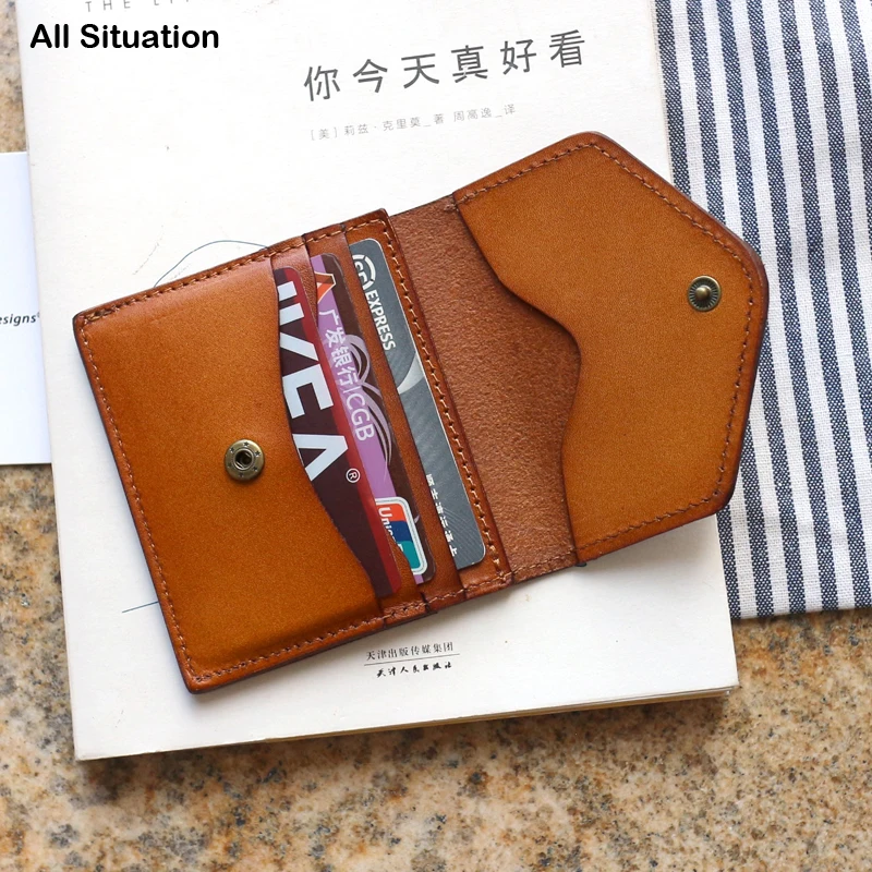 Luxury Credit Card Wallet Cowhide Leather Top Quality Male Vintage Simple Small Purses Female Retro Money Bag