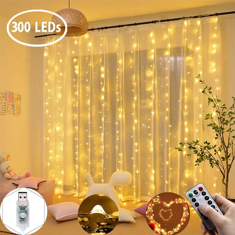 LED Garland String Light On Window Decoration String Fairy Curtain Garlands Strip Wedding Birthday Valentines day Party Lights