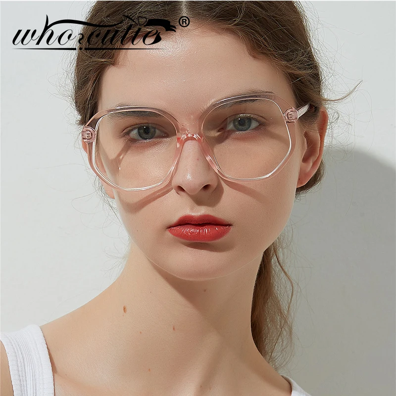 WHO CUTIE Pink Glasses Frame Women Brand Designer Vintage Colorful Crystal Oversized Square Optical Clear Lens Eyeglasses OM783