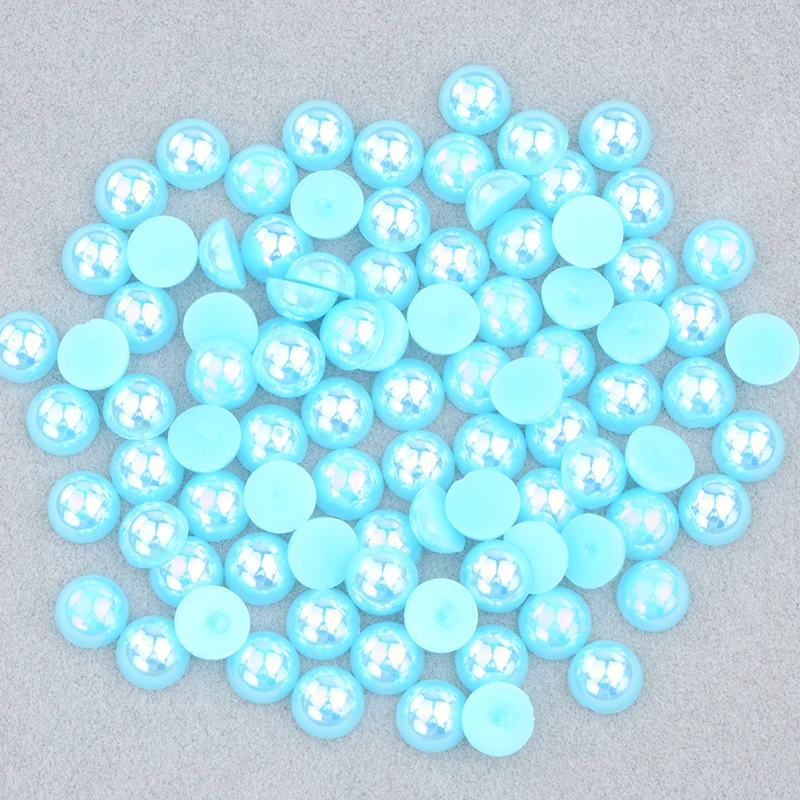 JUNAO 2 4 6 8 10 12 14 mm Różowy AB Półokrągły Flatback Pearl Beads Nail Art Imitation Pearl Stickers Loose Garment Beads