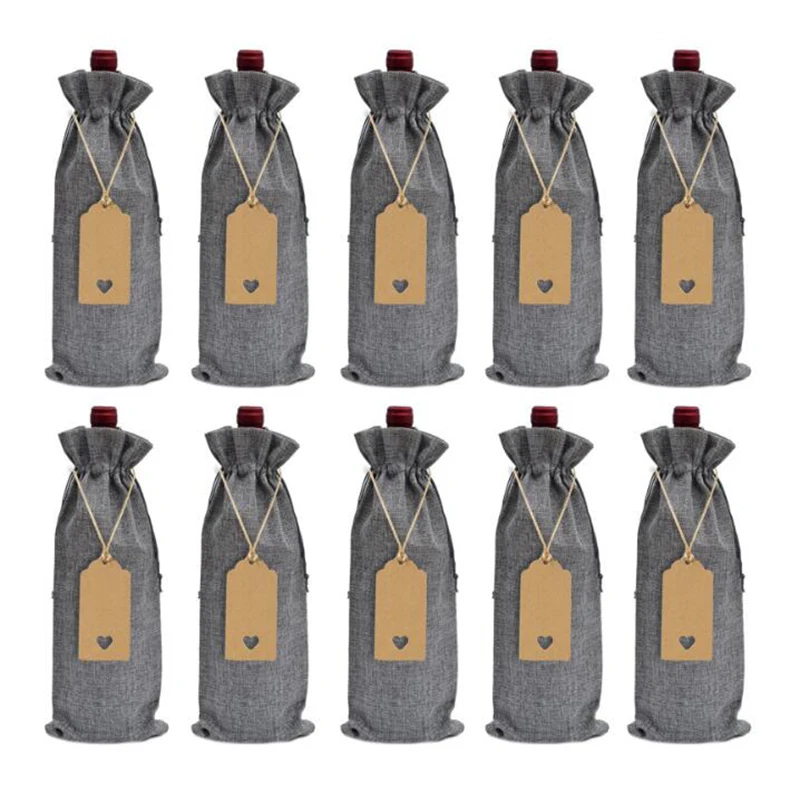 10pcs/12pcs 15*35cm Rustic Jute Burlap Wine Bags Drawstring Wine Bottle Covers Reusable Bottle Wrap Gift Package Wine Bags